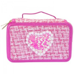 Tweed pencil case 3 levels dark pink
