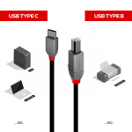 USB Kabelis - LINDY Anthra Line USB 2.0 Type C į B Laidas, 2 m, Juodas