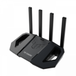 Asus TUF Gaming BE3600 Dual Band WiFi 7 Gaming Router, Equipped with Powerful Broadcom SoC, Boasting Ultra-high Computational Speed, 3-step Port Forwarding, AiMesh for Mesh WiFi, and AiProtection Pro for Network Security.