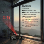 Skaitmeninis LED radijo budiklis su GreenBlue projektoriumi, FM radiju, žadintuvu, 12/24 valandų rodymu, 5 V DC USB maitinimo &scaron;altiniu + CR2032, GB172