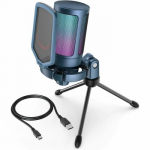 FIFINE A6VB kardioidinis laidinis mikrofonas (mėlynas) su RGB | USB