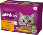 WHISKAS paketėlis želė su pauk&scaron;tiena, antiena, kalakutiena, vi&scaron;tiena - drėgnas kačių maistas - 12x85 g
