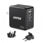 UNITEK CHARGER P1117B GaN 2x USB-C 1x USB-A PD 65W BLACK