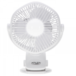 Adler Rechargeable fan with clip | AD 7335 | Table Fan | 6 W | Diameter 12.7 cm | Number of speeds 3 | Oscillation | White