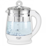 Adler | Kettle | AD 1299 | Electric | 2200 W | 1.5 L | Glass/Stainless steel | 360&deg; rotational base | White