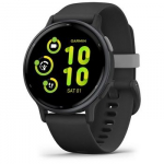 Garmin v&iacute;voactive 5 skalūnų spalvos aliuminio apvadas su juodu korpusu ir silikoniniu dirželiu