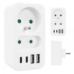 Maitinimo lizdas x2 + 4xUSB Maclean, skirstytuvas su 2 lizdais, 2xUSB A, 2xUSB C PD 20 W, 1x16 A + 1x6 A, MCE249 F/W