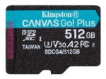 KINGSTON 512GB microSDXC Canvas Go Plus Gen4 200R A2 U3 Single Pack w/o ADP