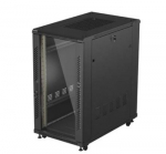 19" 22U 600x1000 black floor-standing rack cabinet with glass doors (flat pack)