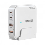 GaN tinklo įkroviklis - Unitek P1228AWH01-EU | 70W 2x USB-C 2x USB-A