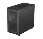 19" 22U 600x1200 black floor-standing rack cabinet with perforated doors (flat pack)