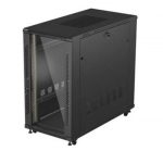 19" 22U 600x1200 black floor-standing rack cabinet with glass doors (flat pack)