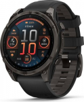 Garmin fenix 8 47mm AMOLED Sapphire Pilkos anglies spalvos DLC titanas su juodos / pilkos akmenukų spalvos silikoniniu dirželiu