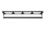 DIGITUS Patch Panel 19inch 24Port Cat5e STP unshielded installation about LSA black RAL9005 without LSA cover