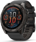 Garmin fenix 8 51mm AMOLED Sapphire Anglies pilkumo DLC su juodos / pilkos akmenukų spalvos silikoniniu dirželiu