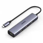 Ugreen USB Type-C &scaron;akotuvas - 4&times; USB 3.2 Gen 1 Sidabrinis