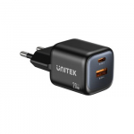UNITEK 2X GAN 20 W maitinimo blokas, juodos spalvos