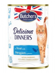 BUTCHER'S Delicious Dinners Pieces su upėtakiais drebučiuose - drėgnas kačių maistas - 400g