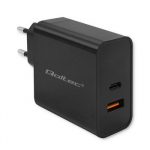 Qoltec 52381 Super greitas PD įkroviklis | 1xUSB-C | 1xUSB| 90W | 5-20V | 2,4-4,35A | Juoda