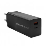 Qoltec 52382 GaN POWER PRO įkroviklis | 1xUSB tipo C | 1xUSB A | 100W | 5-20V | 1,5-5A | PD | Juoda