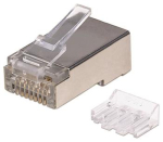 INTELLINET Cat6a RJ45 Modular Plugs STP 3-prong for solid and stranded wire 70 plugs in jar transparent