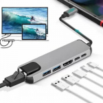 Gembird A-CM-COMBO5-06 USB C tipo 6 viename daugiaprievadis adapteris (AF ir C tipo &scaron;akotuvas + HDMI + PD+LAN)