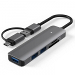 Adapteris - Papildomas skaitmeninis 5-in-1 USB 3.0 hub'as (3x USB 3.0, SD/TF lizdai)