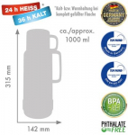ROTPUNKT stiklinis termosas, talpa 1,0 l, blizgios lapės spalvos (raudonas)