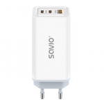 SAVIO LA-07 GaN 65W tinklo įkroviklis, USB, QC4.0+, PD 3.0, baltas