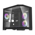 Kompiuterio Korpusas - darkFlash Darflash FT418 M-ATX/ITX, 6 ARGB Ventiliatorių, 3 Grūdinto Stiklo Panele, Juoda