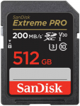 Sandisk memory card SDXC 512GB Extreme Pro up to 200MB/s and 140MB/s Read/Write speeds, UHS-I, Class 10, U3, V30