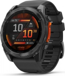 Garmin fenix 8 51mm i&scaron;manusis laikrodis su AMOLED ekranu - skalūno pilkos spalvos su juodo silikono dirželiu