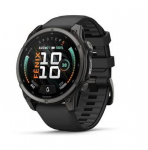 &bdquo;Garmin fenix 9&ldquo; i&scaron;manusis laikrodis, 47 mm, anglies pilkos spalvos DLC titano korpusas su juodu silikoniniu dirželiu