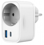 2-Port USB fast charger with AC socket, 20W, white