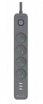 Power Line+ mobile ready surge protector power strip 1.5m (4 sockets + 3x USB A, 5V 2.4A)