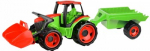Tractor with shovel and trailer red-green