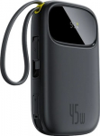 BASEUS ENERFILL F31 QPOW3 20000 mAh 22,5 W i&scaron;orinė baterija su skaitmeniniu ekranu ir 2 integruotais laidais USB-C + Lightning, juoda