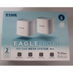 SALE OUT. D-Link M15-2 EAGLE PRO AI AX1500 Mesh System D-Link EAGLE PRO AI AX1500 Mesh System M15-2 (2-pack) 802.11ax 1200+300 Mbit/s 10/100/1000 Mbit/s Ethernet LAN (RJ-45) ports 1 Mesh Support Yes MU-MiMO Yes No mobile broadband Antenna type 2 x 2. ...
