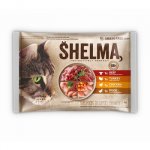SHELMA Rich in chicken, turkey, beef and duck - &scaron;lapias kačių maistas - 4x85g