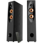 F and D T-60X PRO 2.0 Floorstanding Speakers, 120W RMS ( 60Wx2), 1'' Tweeter + 4'' Speakers x2 + 8'' Subwoofer for each channel, BT 5.3/Optical/COAXIAL/AUX/USB/Karaoke function/LED Display/Remote control/Microphone/Wooden, Touch buttons, Black