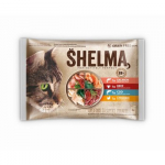 SHELMA Rich in salmon, cod, beef and chicken - &scaron;lapias kačių maistas - 4x85g