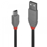USB kabelis - LINDY Anthra Line USB 2.0 Type A į Mini-B Laidas M/M, 3 m, Juodas