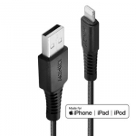 USB kabelis - LINDY Sustiprintas USB Type A į Lightning Laidas, C89, M/F, 480Mbps, 3 m, Juodas
