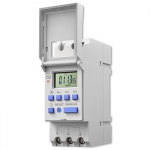 Electronic timer switch for DIN rail with batte