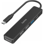 Hama USB-C Hub, 3x USB-A, USB-C, HDMI, juodas - USB &scaron;akotuvas