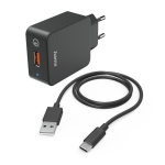 Hama Quick Charger su USB-C laidu, 19,5 W, 1,5 m, juodas - Įkroviklis