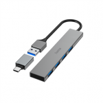 &Scaron;akotuvas Hama USB Hub, 4x USB 3.2 Gen 1, USB-C adapter, gray