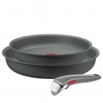 Tefal Ingenio Halo, 22/26 cm, 3 dalių, pilkas - Keptuvių rinkinys + nuimama rankena