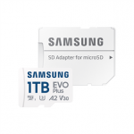 Atminties kortelė ir adapteris Samsung EVO Plus, microSDXC, 1 TB, balta  Prekė-MB-MC1T0SA/EU