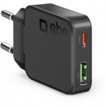 SBS Slim Wall Charger, USB-A, USB-C, 30 W, juodas - Įkroviklis